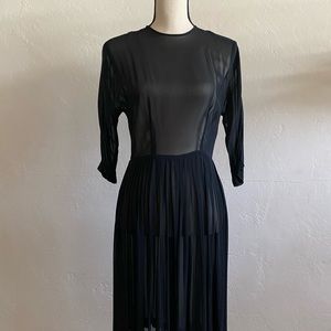 True Vintage Sheer Black Crew Neck Pleated Dress